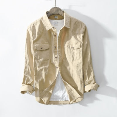 Chest Pockets Men Safari Look Long Sleeve Shirt