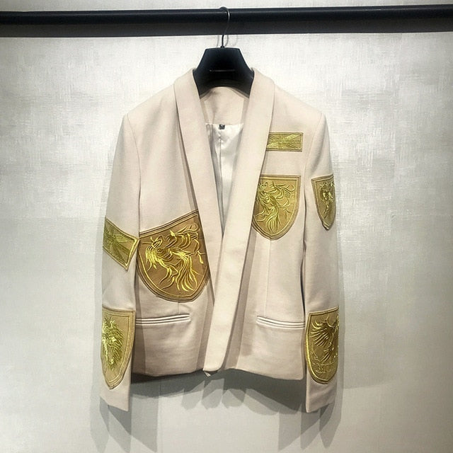 Stunning Gold Thread Embroidery Stage Style Men Slim Fit Blazer