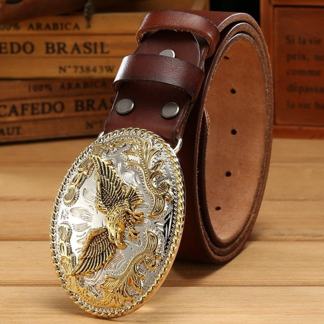 Gold Animal Big Oval Buckle Design Men Belt