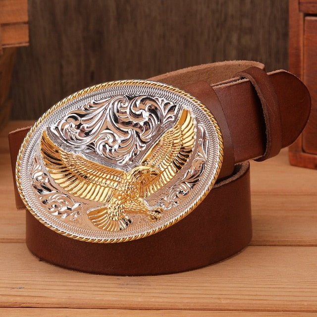 Gold Animal Big Oval Buckle Design Men Belt
