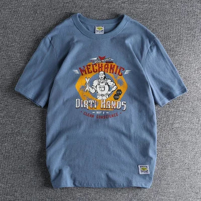 Short-Sleeved Mechanic Printed T-Shirt