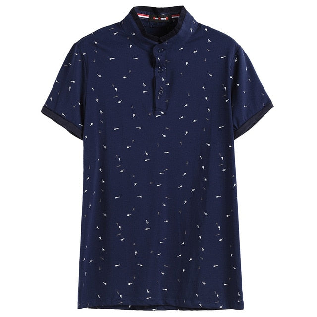 Dot Guitar Printed Stand Collar Short Sleeve Style Men Polo Shirt