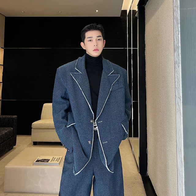 Single Breasted Blazer Denim Pants Set