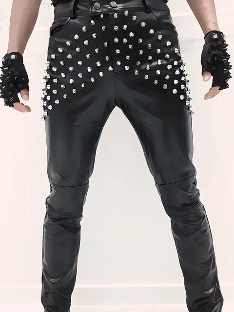Chanteur Punk Rock Rivets Noir Style Hommes Veste En Cuir