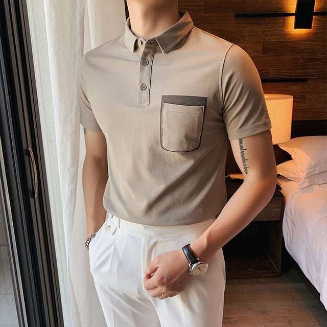 Overlapping Pocket Color Style Polo Shirt