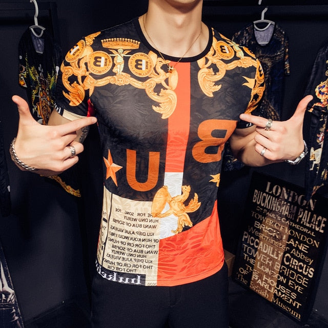 Tiger Head Back Men Printed Stretch T-Shirt