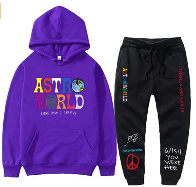 Solid Color Embroidery Decorated Hoodies Tracksuit Set