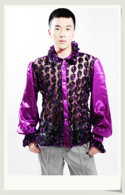 Sexy See Through Twirl Pattern Diseño de vestuario Camisa de hombre