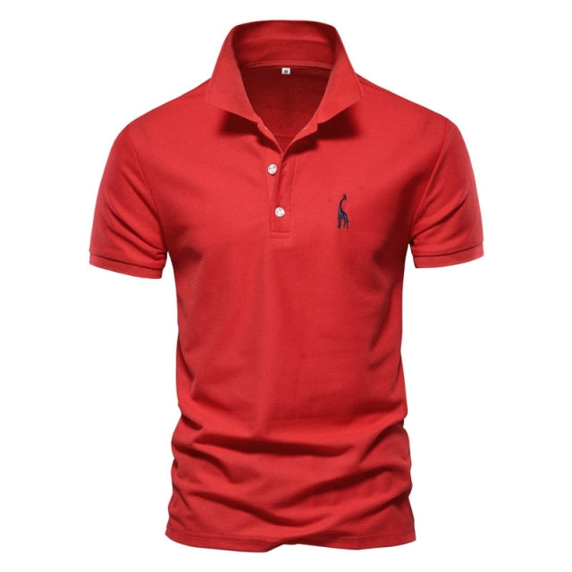 Solid Cotton Giraffe Embroidery Polo Shirt