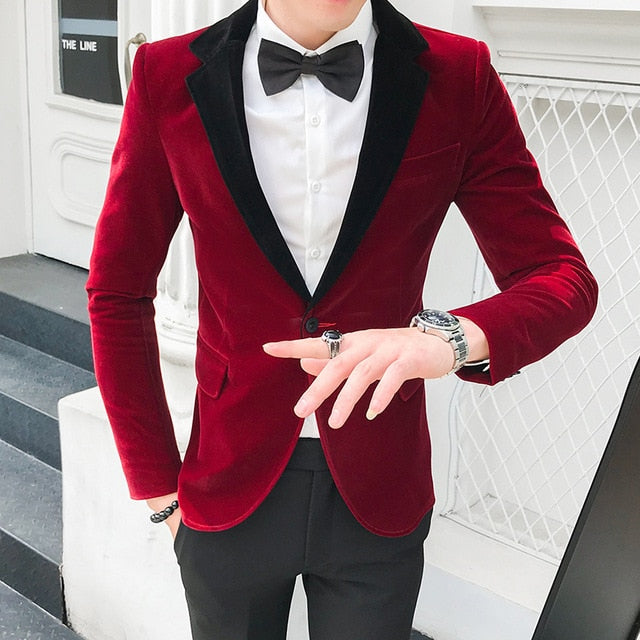 Velvet Single Button Performer Style Men Blazer