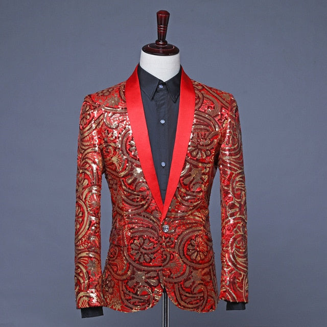 Gold Flower Sequins Fancy Style Men Blazer