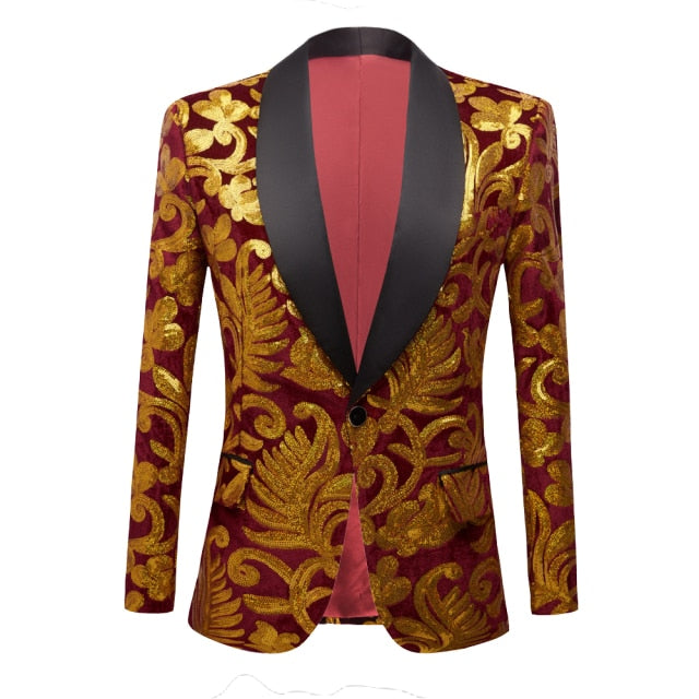 Gold Sequin Glitter Embellished Suit Blazer 2 Set