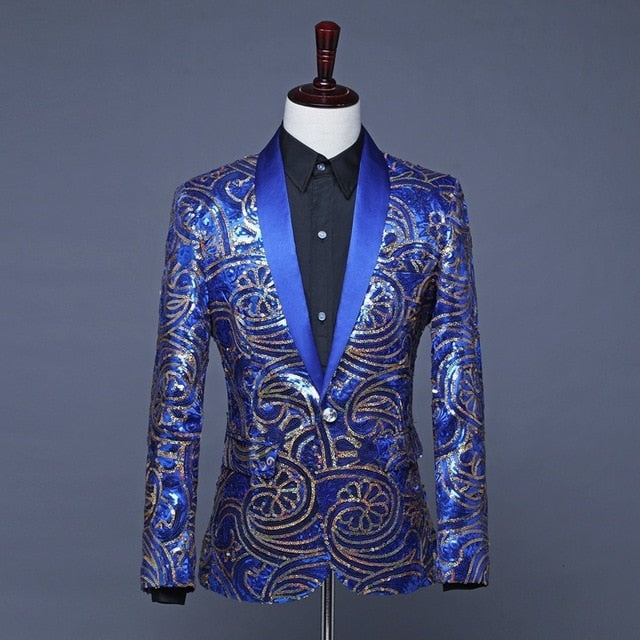 Gold Flower Sequins Fancy Style Men Blazer