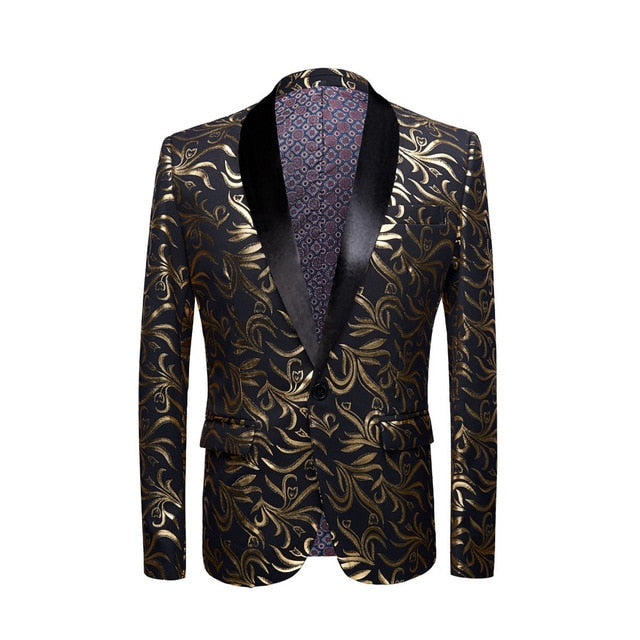 Blazer Slim Fit Homme Motif Marée Doré