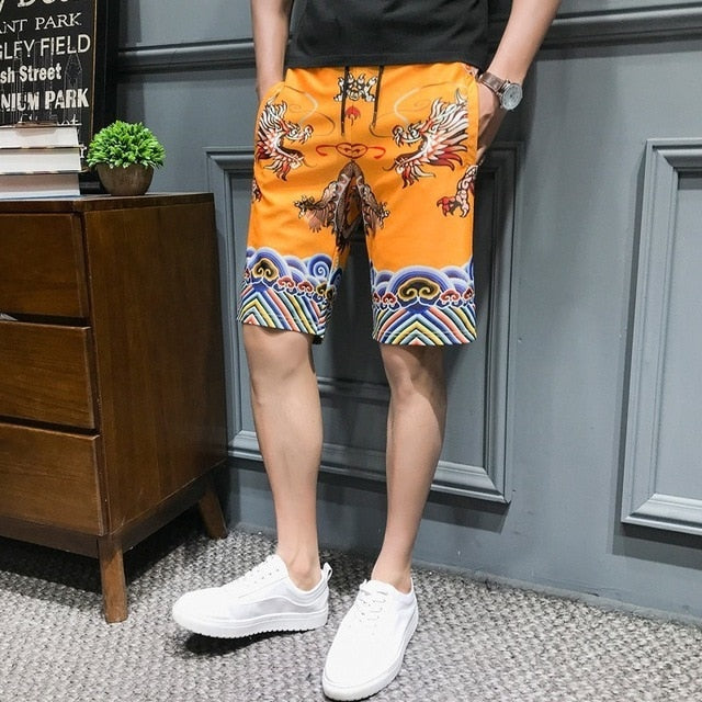 Casual Set Yellow Chinese Style with Dragon Printing Men T Shirt and Pants Set - FanFreakz
