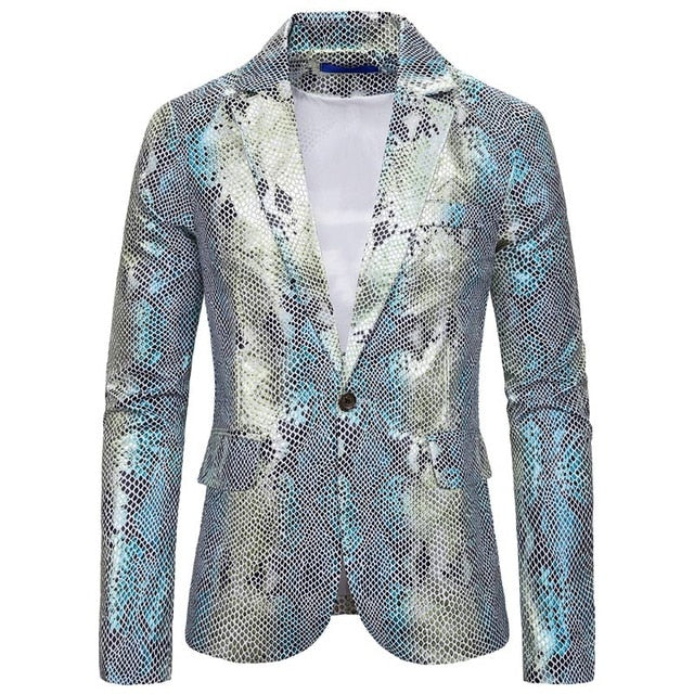 Silver Shiny Fish Scale Pattern Stage Costume Men Blazer