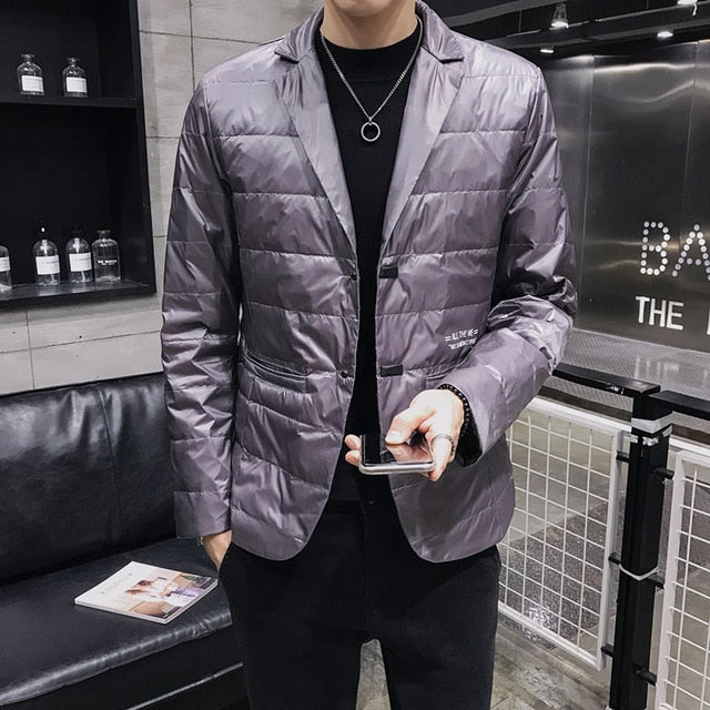 Chaqueta de hombre de estilo informal con cuello vuelto ligero y sólido