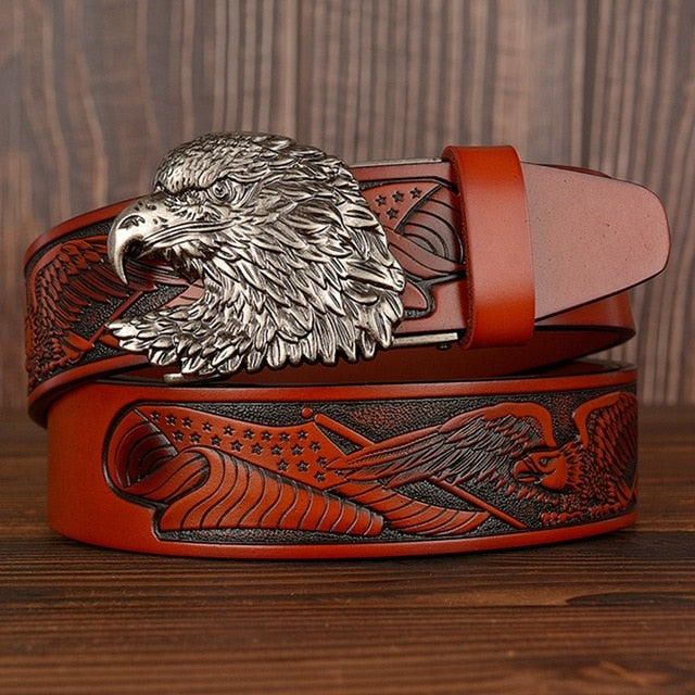 Intricate Eagle Pattern and Buckle Leather Belt