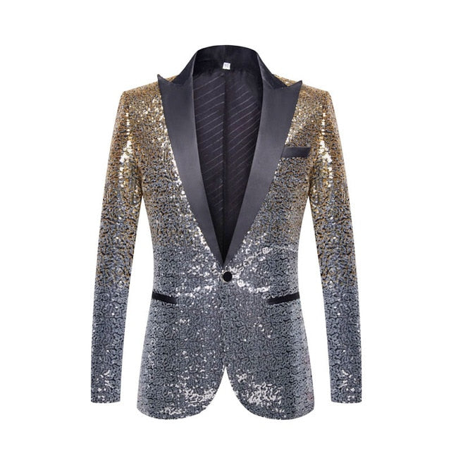 Stylish Gradient Sequins Single Button Party Style Men Blazer