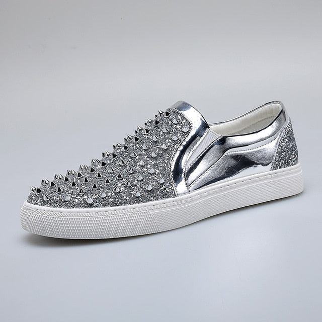 Mocasines Black Diamond Rhinestones Spikes Casual Hombre Zapatos