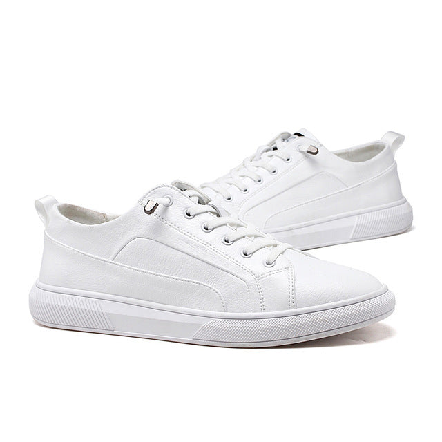 Chaussures plates en cuir Baskets simples de couleur unie