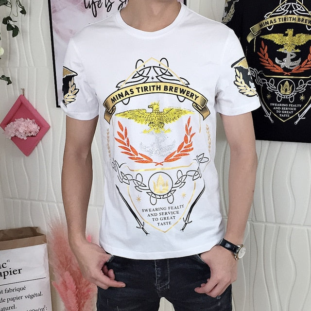 Sequin Mixed Colorful Rubber Print Men T-Shirt