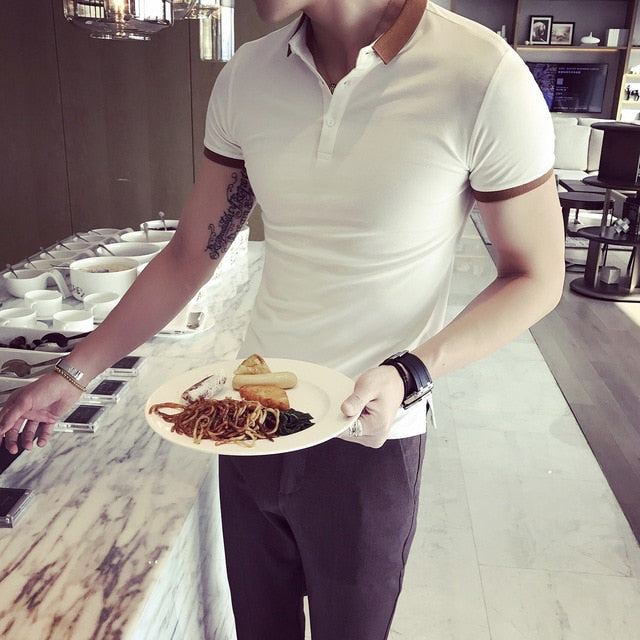 Neutral Color Contrasted Collar Men Polo Shirt