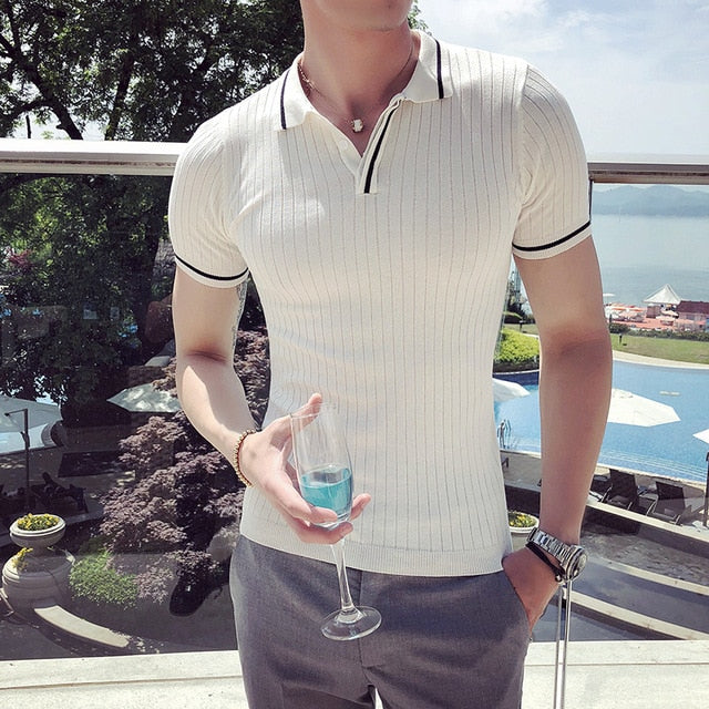 Slim Fit Stripes New Summer Short Sleeve Casual Style Men Polo Shirt