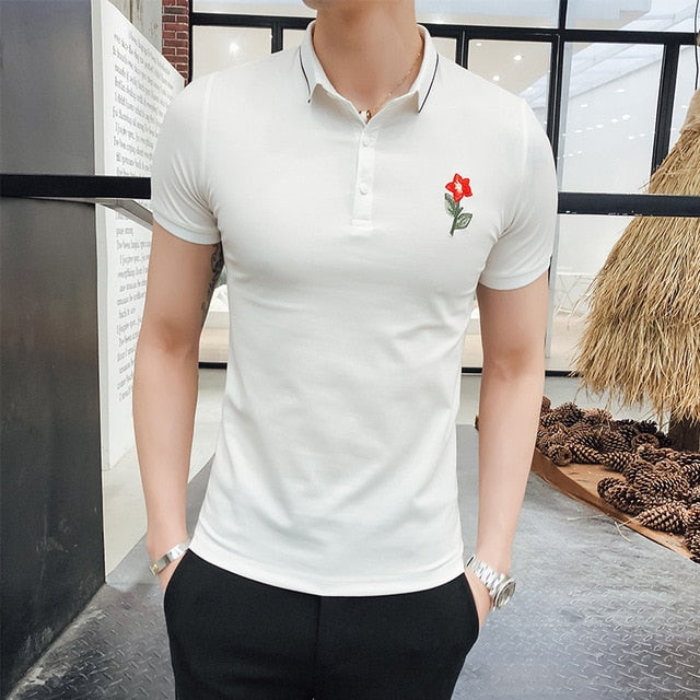 Basic Slim Fit with Tiny Flower Embroidery Men Polo Shirt - FanFreakz