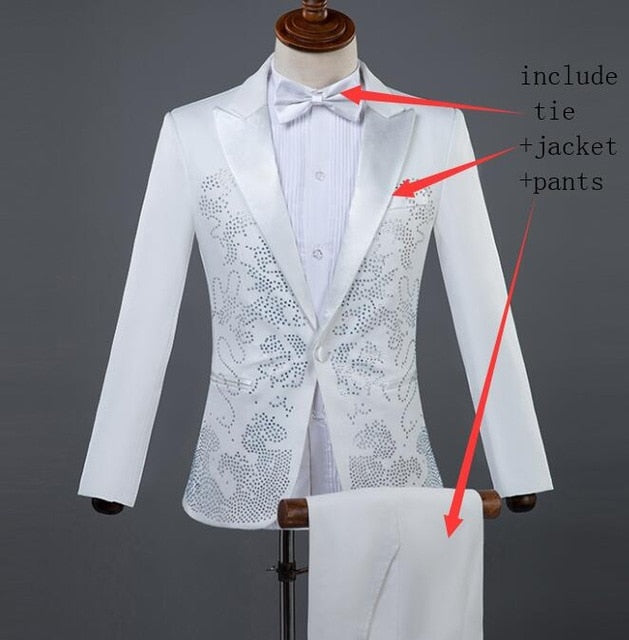 Bright Stones Sequin Stage Costume Style Men Suit (blazer, tie, and pants)