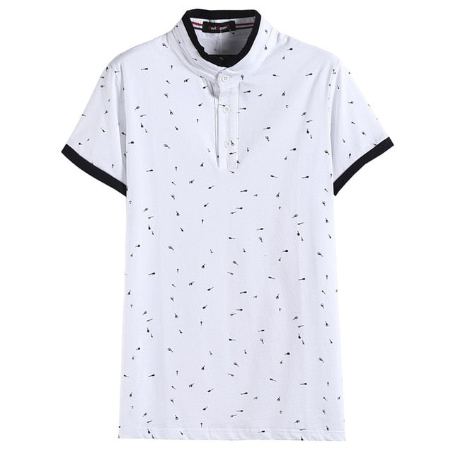 Dot Guitar Printed Stand Collar Short Sleeve Style Men Polo Shirt