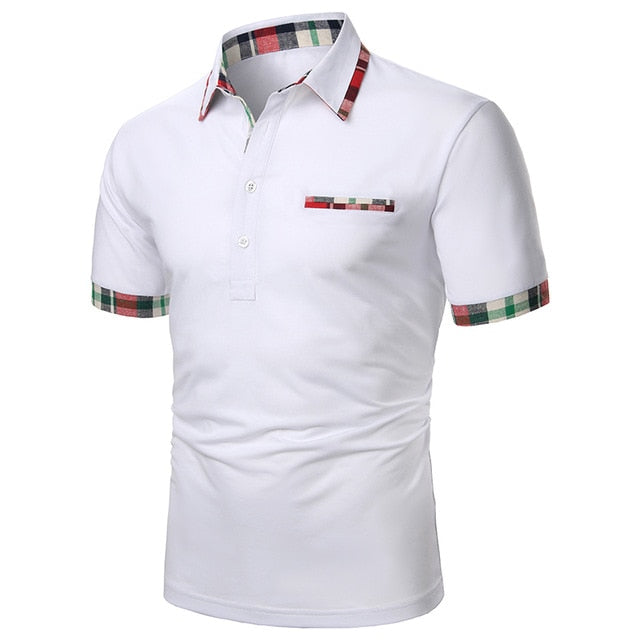 Solid Plaid Border Style Polo Shirt