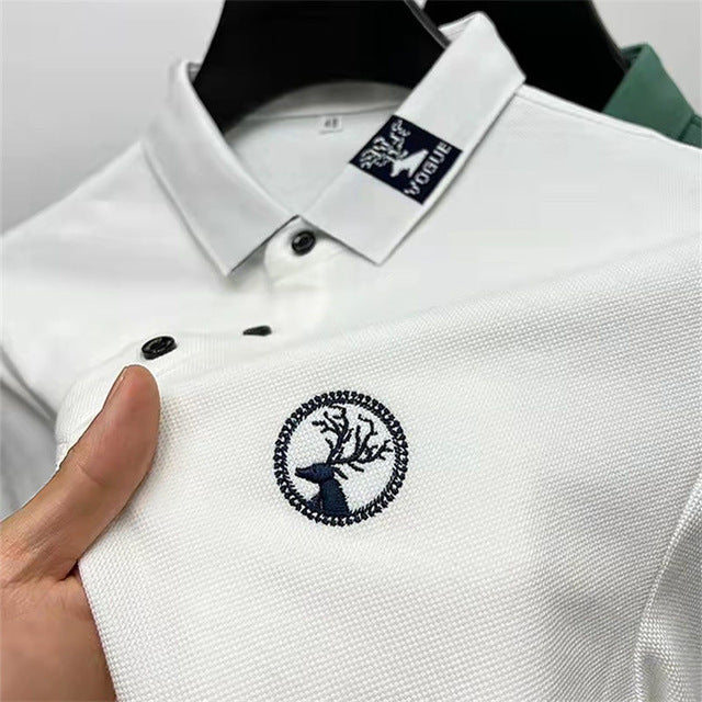 Deer Head Embroidery Lapel Polo Shirt