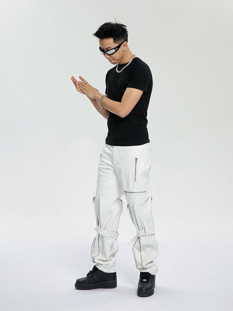 Black Pu Leather Zipper Pants