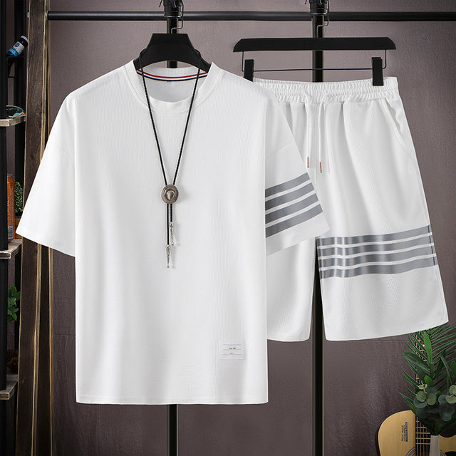 Ensemble court à rayures en polyester