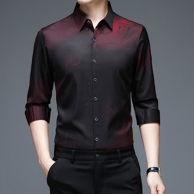 Gradient Print Long Sleeve Cotton Shirt