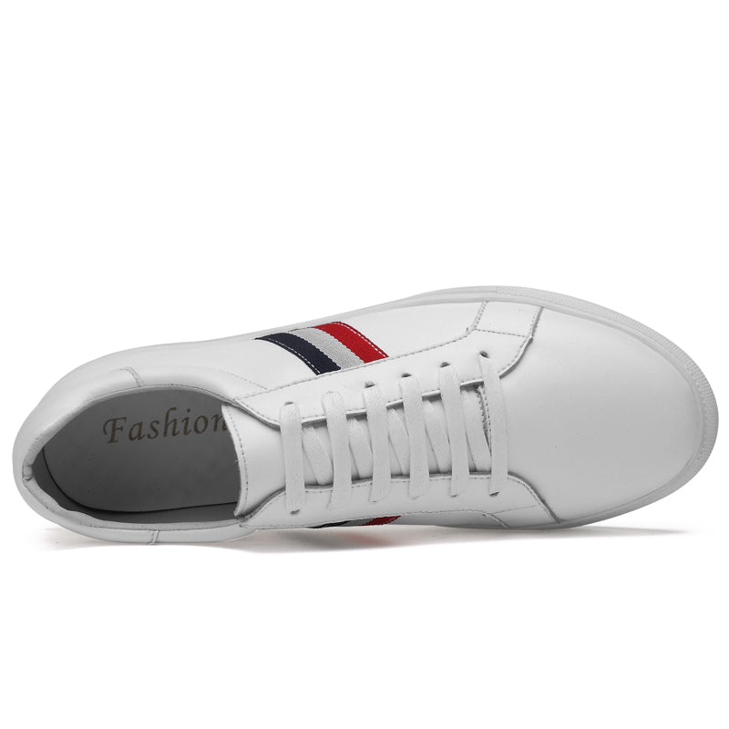 Sneaker décontracté en cuir véritable noir avec ruban rouge pour hommes