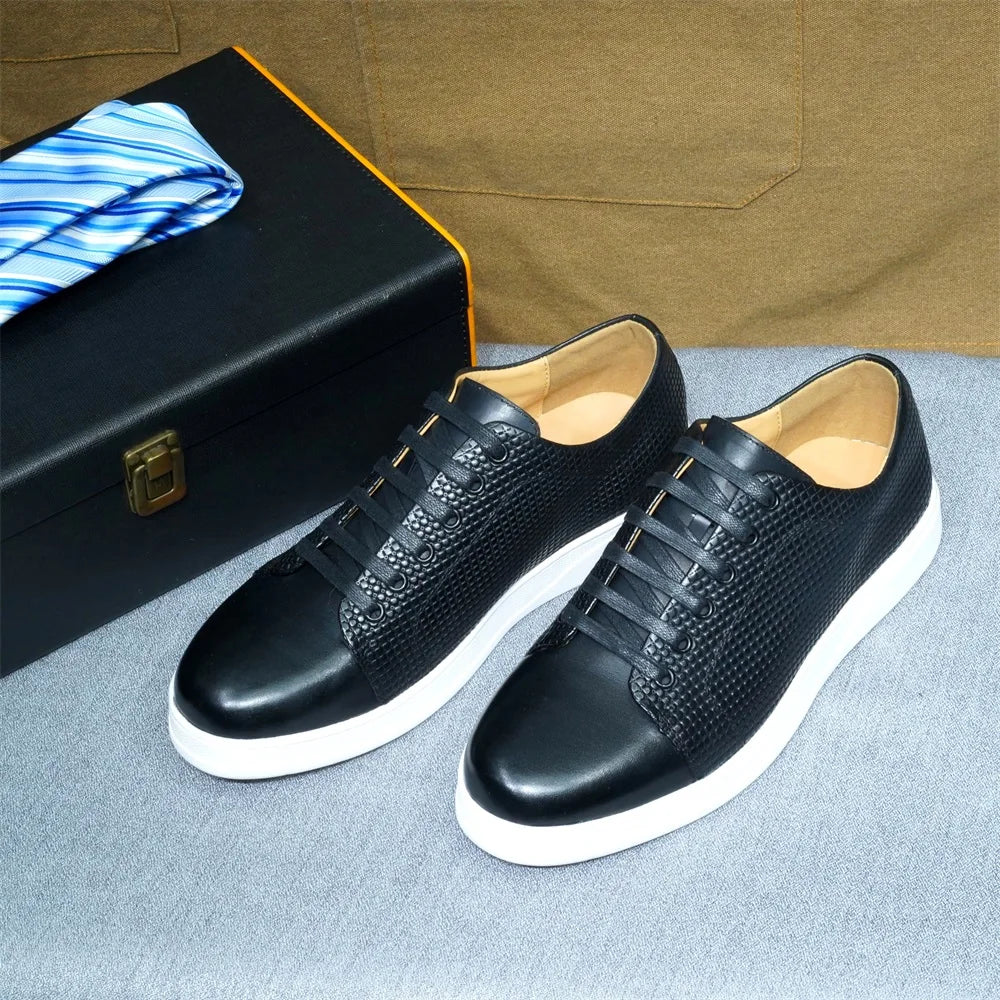 Premium Textured Leather Lace-Up Sneakers