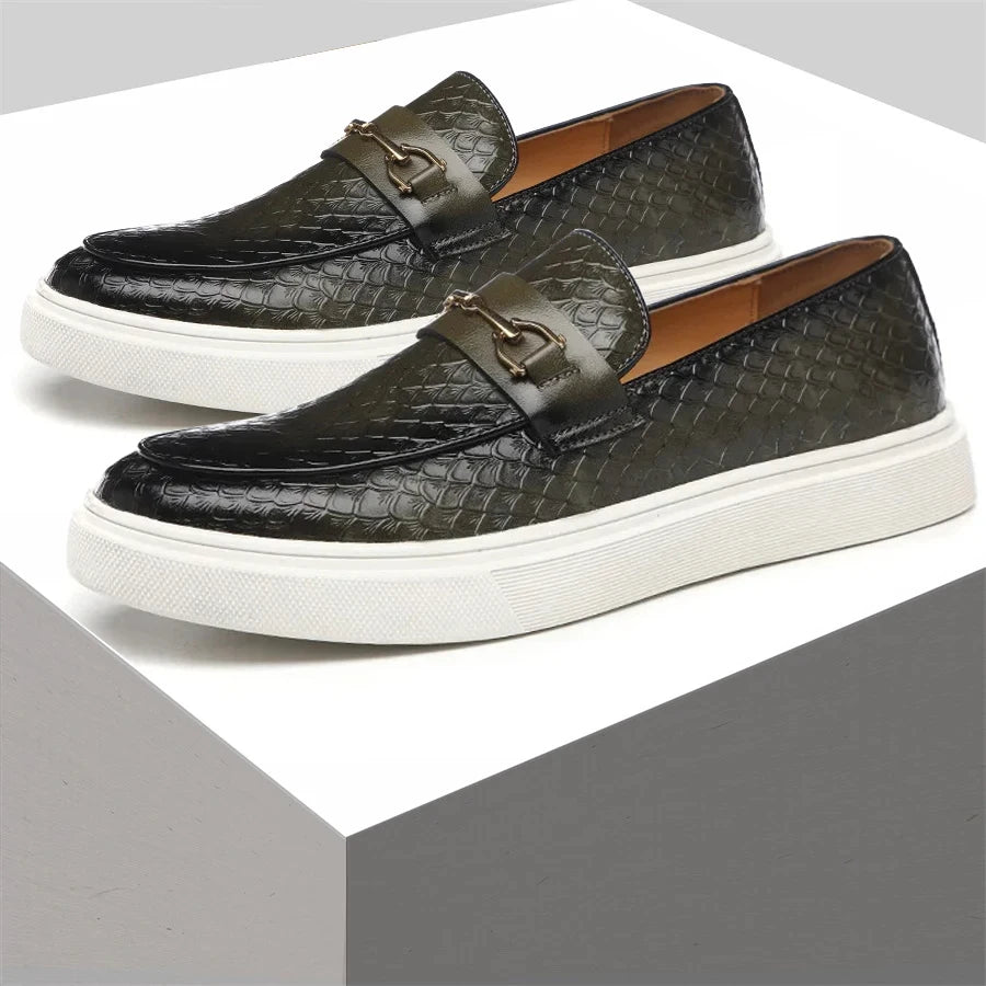 Snakeskin Metal Appliques Retro Loafers