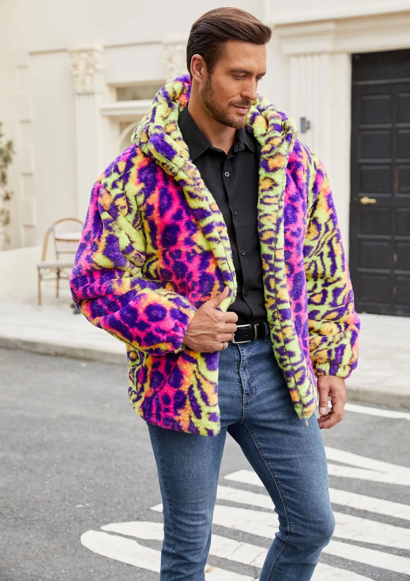 Colorful Leopard Print Plush Warm Jacket