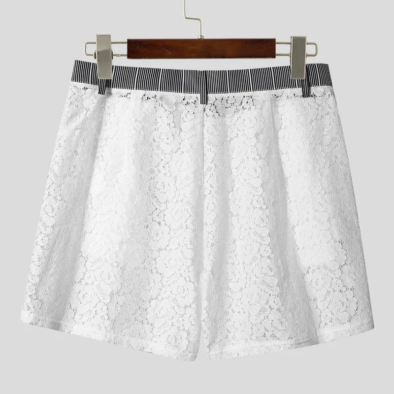 Lace Striped Patchwork Casual Shorts