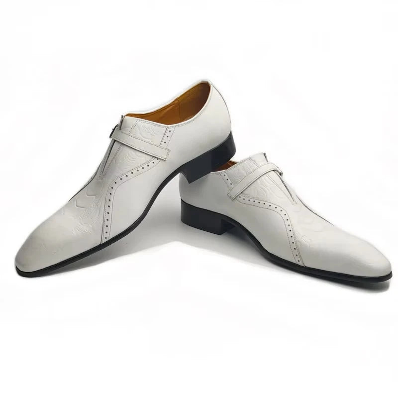 Embossed Leather Buckle Oxford Shoes