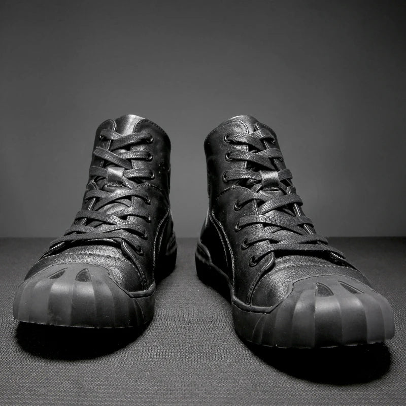 High-Top Black Splicing Lace-Up Sneakers