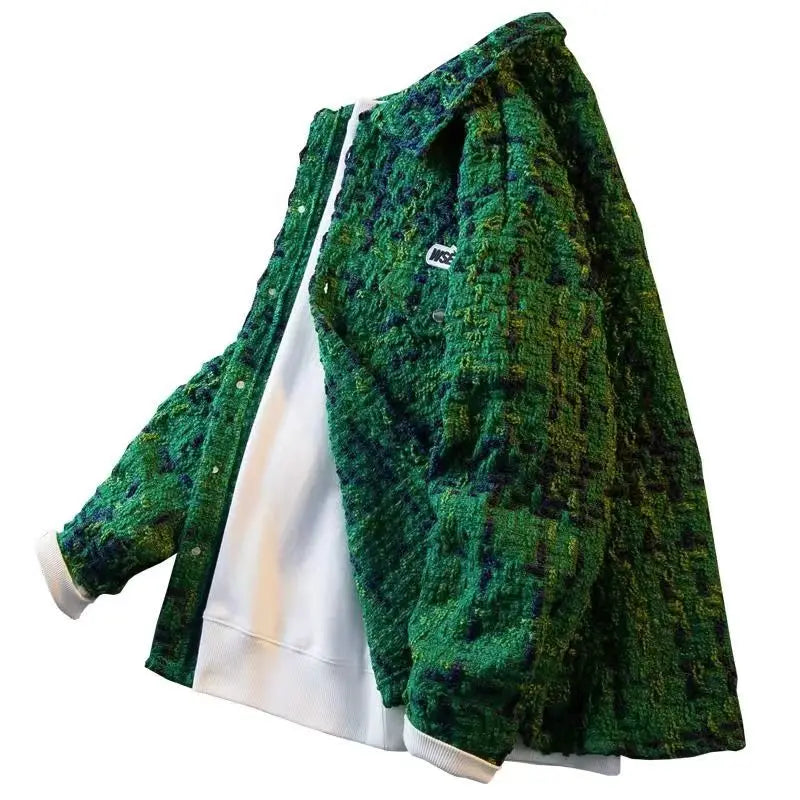 Button Front Tweed Plaid Shirt Jacket