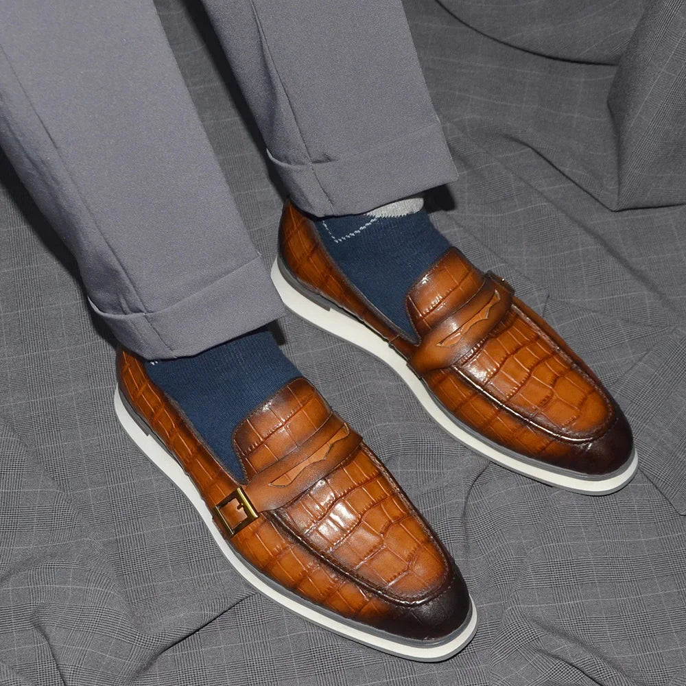 Crocodile Skin Elegant Slip-On Loafers