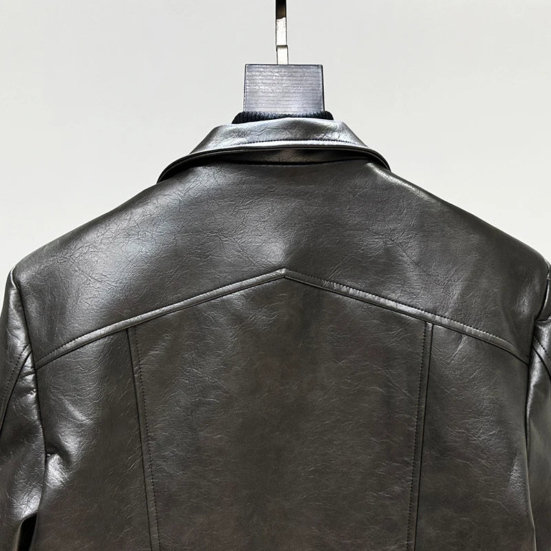 Double Large Pocket Leather Jacket