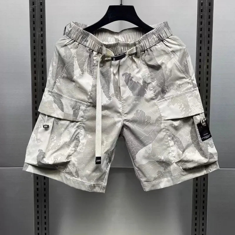 Printed Big Pocket Drawstring Shorts