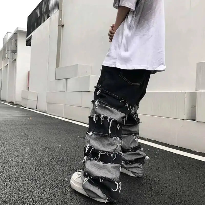 Trendy Patchwork Tassel Darkwear Jeans