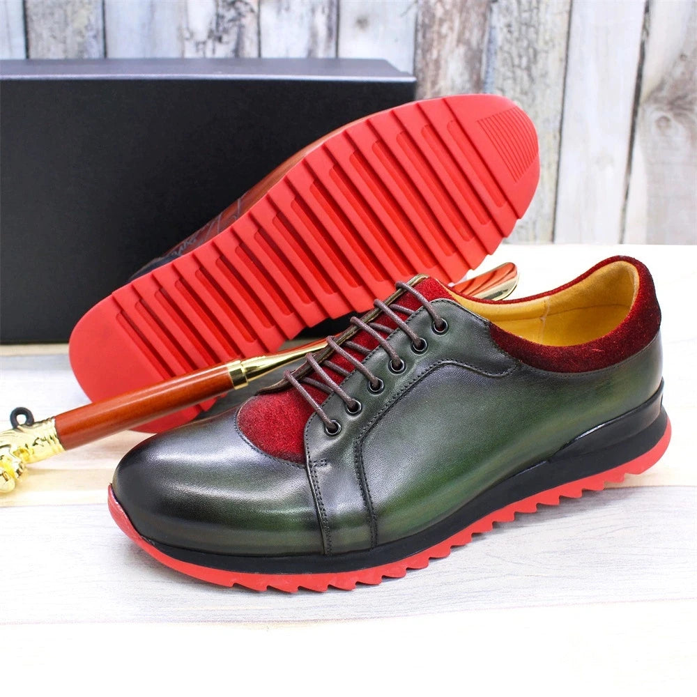 Green Mixed Red Leather Sneakers