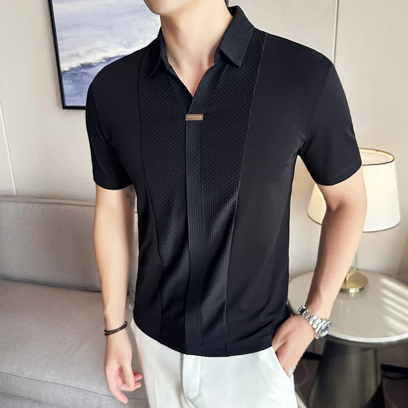 Men's Waffle Splicing Seamless Polo Shirt